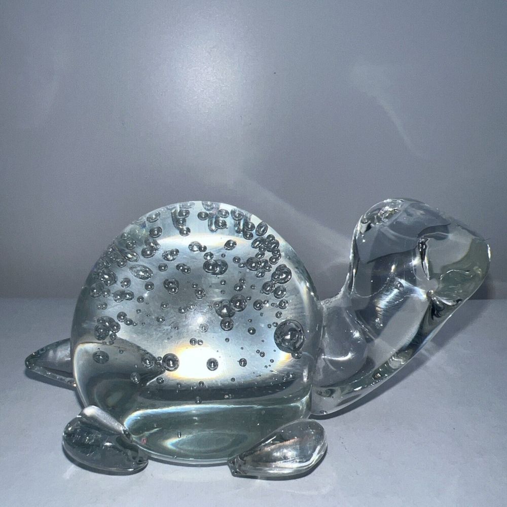 Vintage‎ Murano Glass Turtle Suspended Controlled Bubbles Paperweight Art Glass
